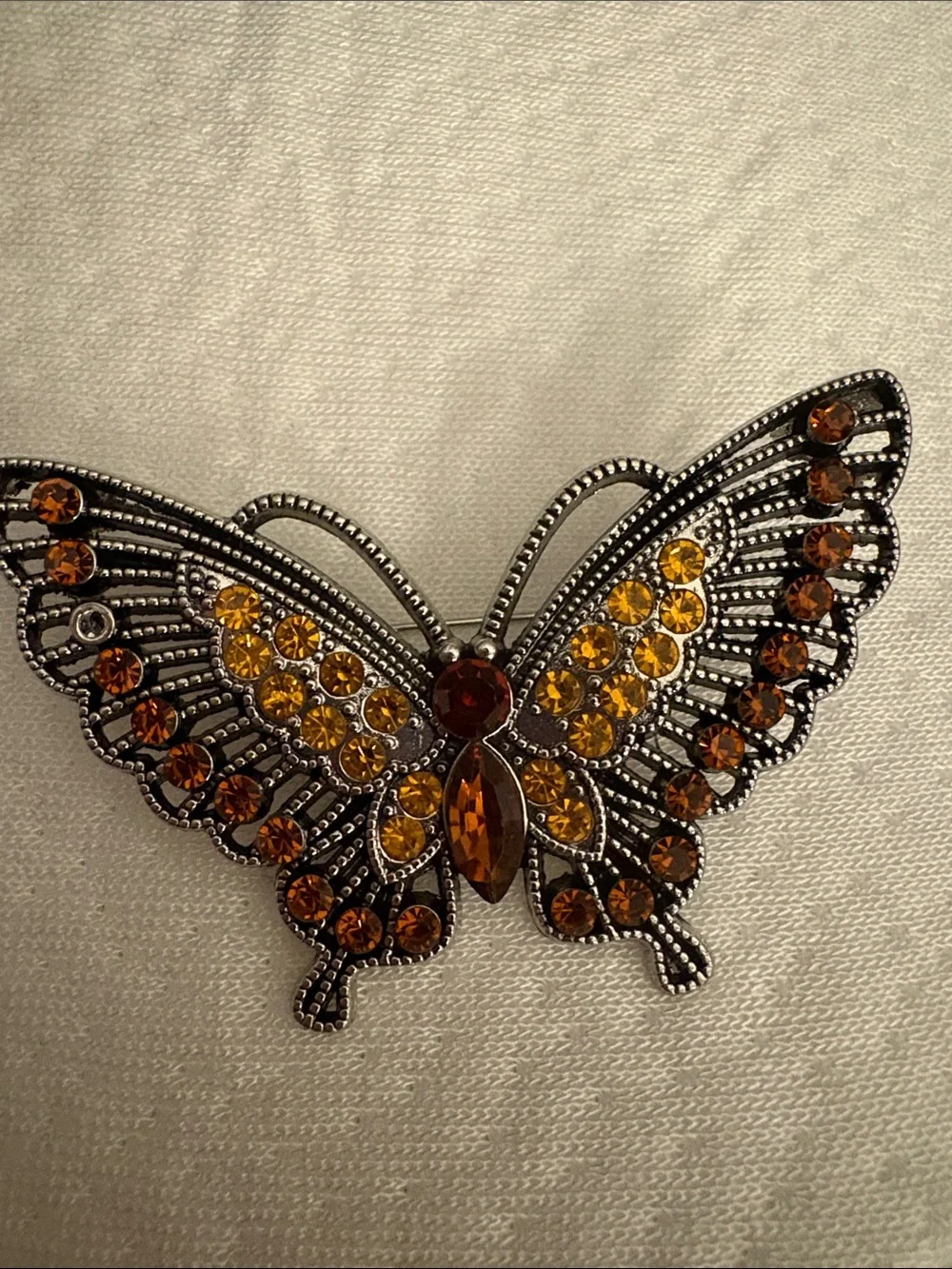 Butterfly Rhinestone Brooch in Amber and Yellow